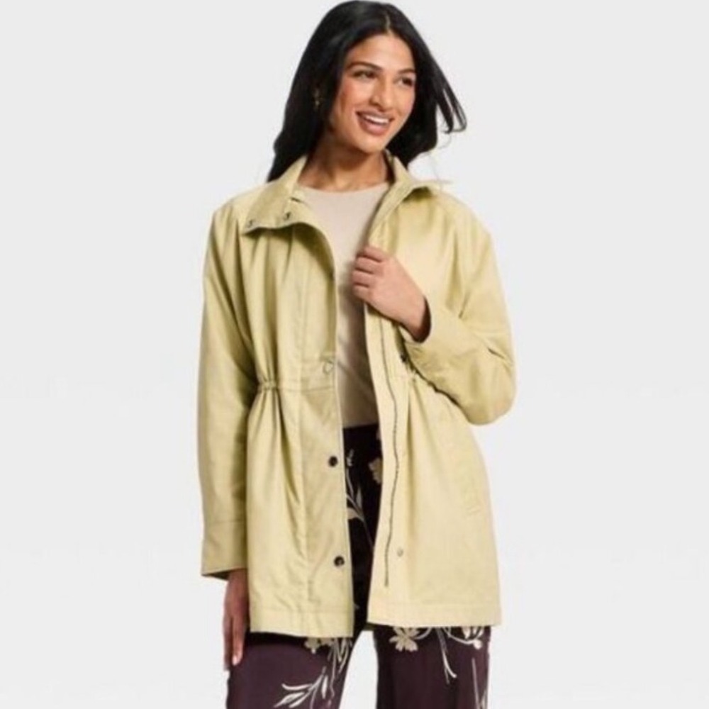 A New Day Womens XXL Tan Utility Jacket Raglan Sleeve Snap Front Khaki Coat NEW